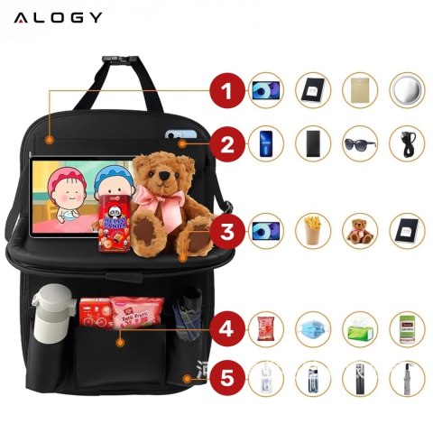 Organizer do samochodu auta podróżny stolik ochraniacz na fotel samochodowy tył oparcie siedzenie Alogy Czarny