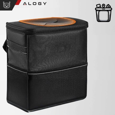 Samochodowy kosz na śmieci Organizer mini śmietnik na zagłówek fotel auta do samochodu czarny 8l torba termiczna Alogy