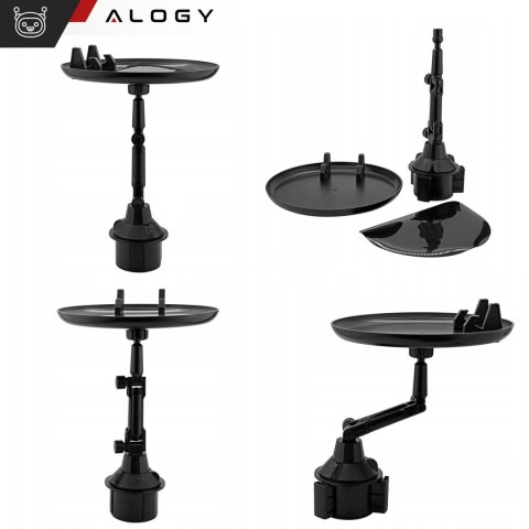 Stolik samochodowy podróżny taca tacka uchwyt na telefon jedzenie do auta Alogy Cup Holder Czarny