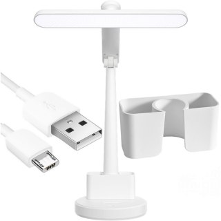 Lampka biurkowa LED nocna lampa USB na biurko dotykowa regulowana organizer i stojaki na telefon biała