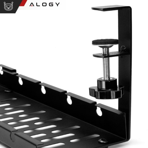 Organizer kabli pod blat półka regulowana na kable listwe biurkowy aluminiowy uchwyt Alogy Czarny