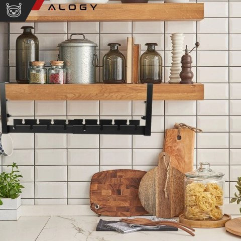 Organizer kabli pod blat półka regulowana na kable listwe biurkowy aluminiowy uchwyt Alogy Czarny