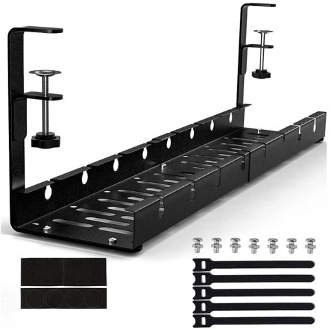 Organizer kabli pod blat półka regulowana na kable listwe biurkowy aluminiowy uchwyt Alogy Czarny