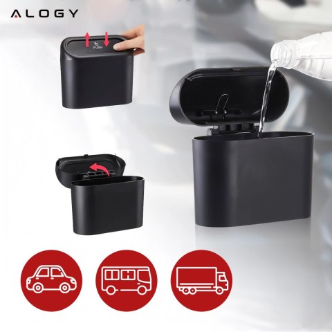 Samochodowy kosz na śmieci organizer mini mały przenośny śmietnik do samochodu auta domu Alogy czarny