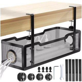 Organizer kabli pod blat półka na kable listwe przewody blat biurko biurkowy metalowy Alogy 34cm Czarny + 4 uchwyty na kable