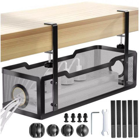 Organizer kabli pod blat półka na kable listwe przewody blat biurko biurkowy metalowy Alogy 34cm Czarny + 4 uchwyty na kable