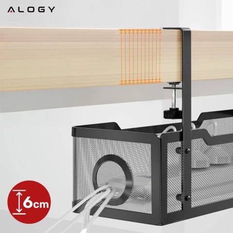 Organizer kabli pod blat półka na kable listwe przewody blat biurko biurkowy metalowy Alogy 34cm Czarny + 4 uchwyty na kable