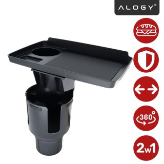 Uchwyt Samochodowy na Kubek i Butelkę Telefon z Obrotowym Stoliczkiem 360°, Mobilny Organizer 2w1, Alogy MultiUse Tray™ - Czarny