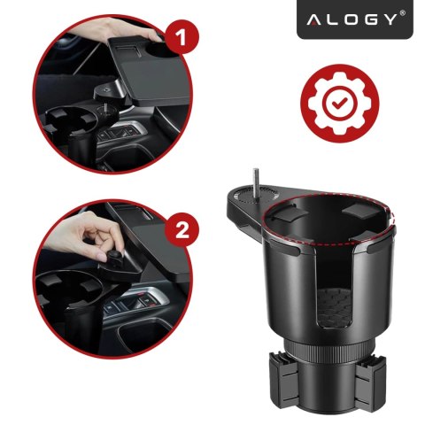 Uchwyt Samochodowy na Kubek i Butelkę Telefon z Obrotowym Stoliczkiem 360°, Mobilny Organizer 2w1, Alogy MultiUse Tray™ - Czarny