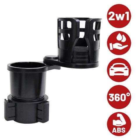 Uchwyt Samochodowy na Kubek i Butelkę, z Miejscem na Telefon Tablet, Regulowany 360° i Stabilny, montaż w miejsce na kubek w auc