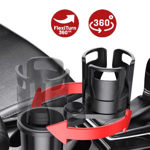 Uchwyt Samochodowy na Kubek i Butelkę, z Miejscem na Telefon Tablet, Regulowany 360° i Stabilny, montaż w miejsce na kubek w auc