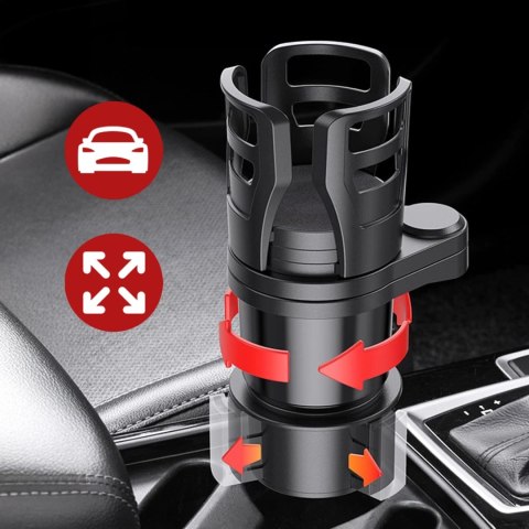 Uchwyt Samochodowy na Kubek i Butelkę, z Miejscem na Telefon Tablet, Regulowany 360° i Stabilny, montaż w miejsce na kubek w auc