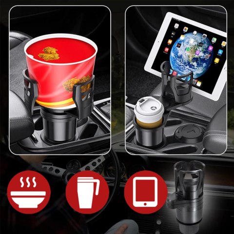Uchwyt Samochodowy na Kubek i Butelkę, z Miejscem na Telefon Tablet, Regulowany 360° i Stabilny, montaż w miejsce na kubek w auc