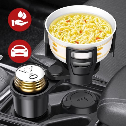 Uchwyt Samochodowy na Kubek i Butelkę, z Miejscem na Telefon Tablet, Regulowany 360° i Stabilny, montaż w miejsce na kubek w auc