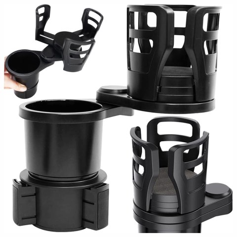 Uchwyt Samochodowy na Kubek i Butelkę, z Miejscem na Telefon Tablet, Regulowany 360° i Stabilny, montaż w miejsce na kubek w auc