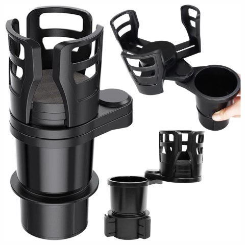 Uchwyt Samochodowy na Kubek i Butelkę, z Miejscem na Telefon Tablet, Regulowany 360° i Stabilny, montaż w miejsce na kubek w auc