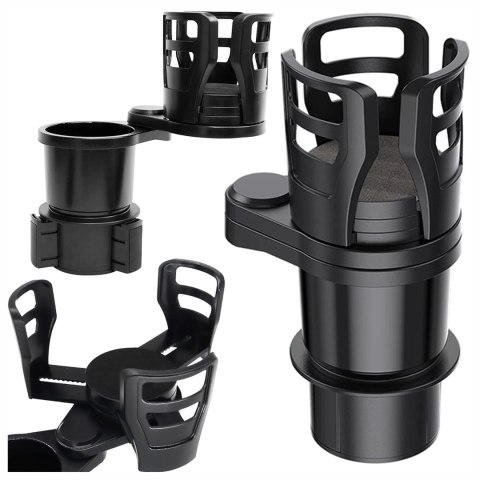 Uchwyt Samochodowy na Kubek i Butelkę, z Miejscem na Telefon Tablet, Regulowany 360° i Stabilny, montaż w miejsce na kubek w auc
