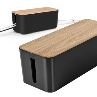 Organizer Pojemnik na Kable i Listwy, Pudełko Biurkowe i Podłogowe Rozmiar L, Estetyczne Wykończenie Drewno, Alogy CableBox™ - C