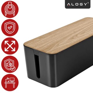 Organizer Pojemnik na Kable i Listwy, Pudełko Biurkowe i Podłogowe Rozmiar L, Estetyczne Wykończenie Drewno, Alogy CableBox™ - C