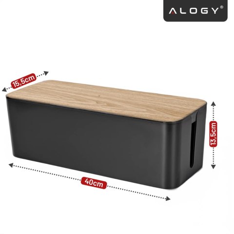 Organizer Pojemnik na Kable i Listwy, Pudełko Biurkowe i Podłogowe Rozmiar L, Estetyczne Wykończenie Drewno, Alogy CableBox™ - C