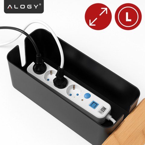 Organizer Pojemnik na Kable i Listwy, Pudełko Biurkowe i Podłogowe Rozmiar L, Estetyczne Wykończenie Drewno, Alogy CableBox™ - C