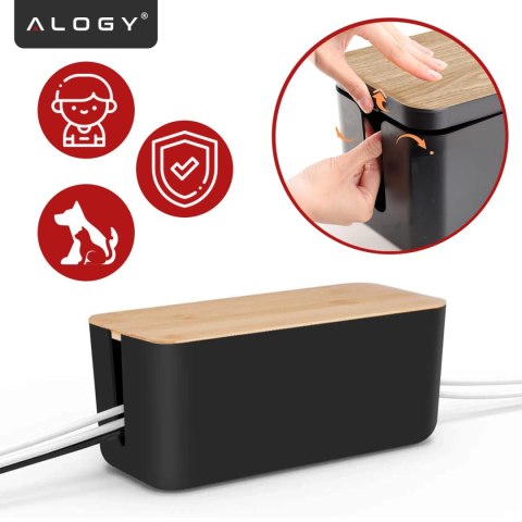 Organizer Pojemnik na Kable i Listwy, Pudełko Biurkowe i Podłogowe Rozmiar L, Estetyczne Wykończenie Drewno, Alogy CableBox™ - C