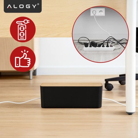 Organizer Pojemnik na Kable i Listwy, Pudełko Biurkowe i Podłogowe Rozmiar L, Estetyczne Wykończenie Drewno, Alogy CableBox™ - C