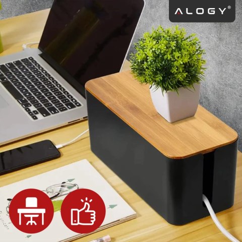 Organizer Pojemnik na Kable i Listwy, Pudełko Biurkowe i Podłogowe Rozmiar L, Estetyczne Wykończenie Drewno, Alogy CableBox™ - C